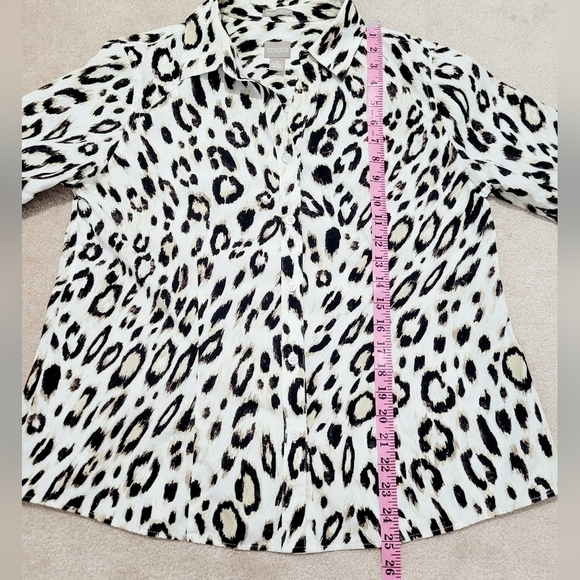 Chico’s Women Size XL Button Front Leopard Print Blouse 100% Cotton 3/4 Sleeve - Picture 9 of 13